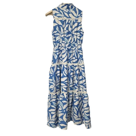 Womens Floral Print Maxi Dress Blue White Long Dress Size Small    Ruffled Beach - Picture 3 of 12